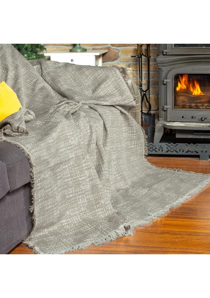Purecot Premium Pamuklu Püsküllü Koltuk Örtüsü 180X300 Large Çift Taraflı Terletmez Kaymaz , Kahve