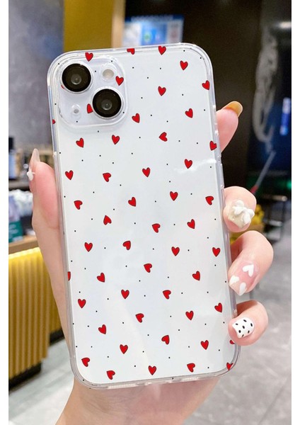Iphone 13-Iphone 14 Uyumlu Desenli Şeffaf Silikon Kılıf Heart4