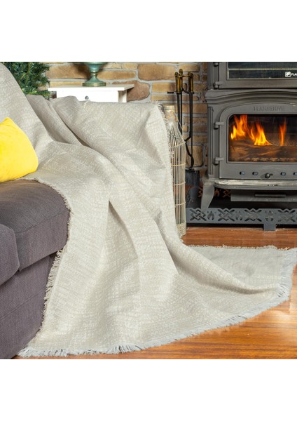 Purecot Premium Pamuklu Püsküllü Koltuk Örtüsü 180X300 Large Çift Taraflı Terletmez Kaymaz , Krem fiyatları