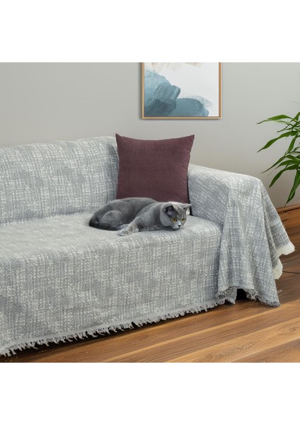 Purecot Premium Pamuklu Püsküllü Koltuk Örtüsü 180X300 Large Çift Taraflı Terletmez Kaymaz Antrasit
