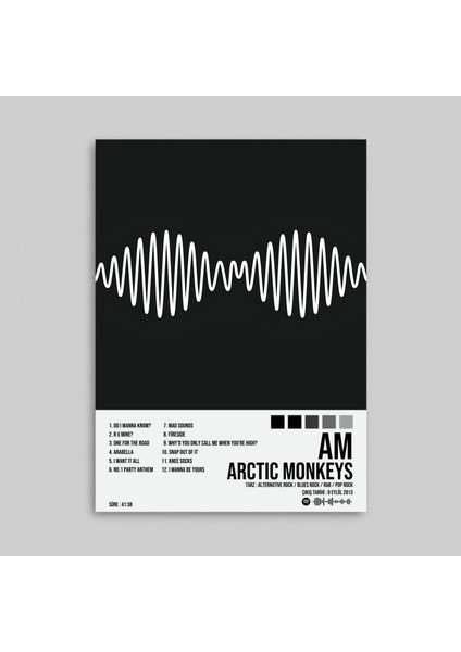 Arctic Monkeys - Am Albüm Spotify Çerçeveli - Çerçevesiz Tasarım Poster Tablo