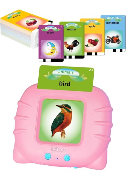 Metrashop Öğrenim Kartları- Ingilizce Konuşan Sesli Flash Kartlar 112 Kart 224 Görsel Pembe