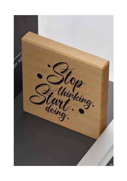 Metrashop Thinking Start Doing Motivasyon Mesajlı Mini Ahşap Blok modelleri
