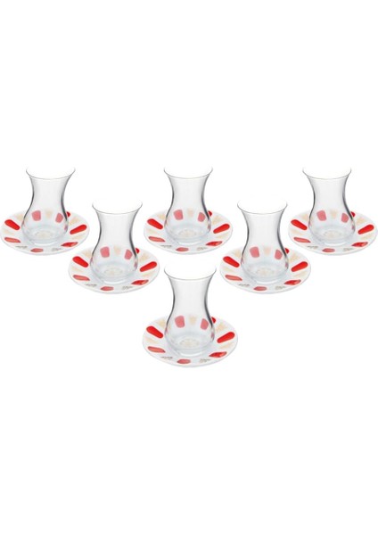 Metrashop Kırmızı Yaldız Yudum 6 Kişilik Çay Takımı