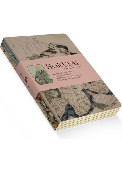 Metrashop Ghosts Series Iı - A6, Hokusai 4'lü Defter Seti Vı, Çizgisiz, Toplam 192 Sayfa, Her Biri 48 Sayfa, Tel Dikiş, Esnek Kapak, Oval Kenar, Tuval Doku, 60 Gram, Sarı Krem Renk