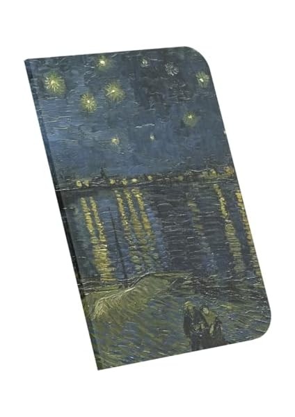 Starry Night Over The Rhone, Van Gogh 1888, A4 Defter Iı, Çizgisiz, Toplam 64 Sayfa, Tel Dikiş, Esnek Kapak, Oval Kenar, Tuval Doku, 60 Gram, Sarı Krem Renk, 21X29,7X0,5CM