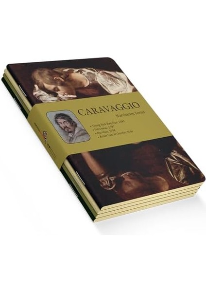 Metrashop Narcissism Series - A6, Caravaggio 4'lü Defter Seti I, Çizgisiz, Toplam 192 Sayfa, Her Biri 48 Sayfa, Tel Dikiş, Esnek Kapak, Oval Kenar, Tuval Doku, 60 Gram, Sarı Krem Renk