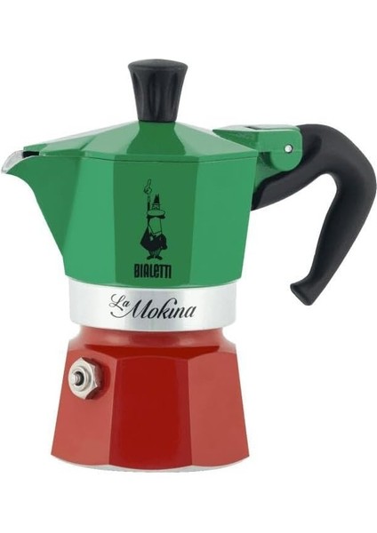 Metrashop - Moka Express Italia: 1 Cup Ocak Üstü Espresso Pişirici - 40ML - Karma Renk - Alüminyum Gövde - Patentli Güvenlik Valfi - Tüm Ocak Türleri Için Uygundur (Indüksiyon Hariç)