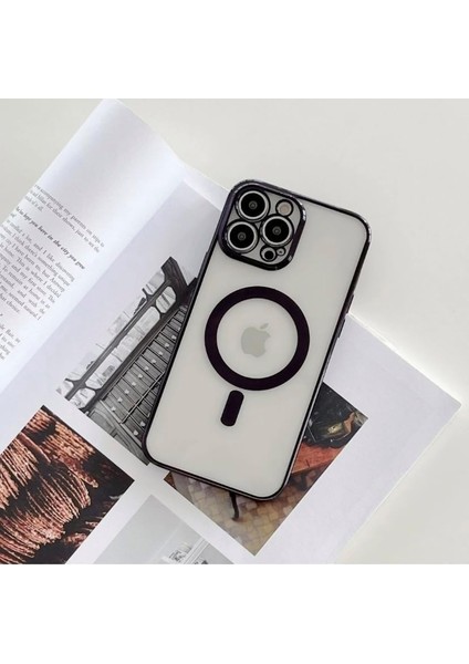 Apple iPhone 13 Pro Max Için Kablosuz Şarj ile Uyumlu, Kamera Lens Korumalı Lazer Kılıf Siyah
