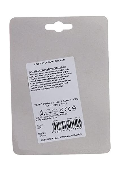 Metrashop Priz Topraklı Sıva Altı 2li, Beyaz fiyatları