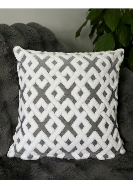 2'li Set Bohem Özel Tasarım Punch Panç Desen Gri-Beyaz Dekoratif Kırlent Kılıfı Elmas 45 x 45 cm fiyatları