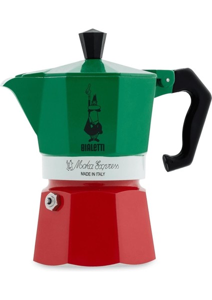 Metrashop - Moka Express Italia: 3 Cups Ocak Üstü Espresso Pişirici - 130ML - Karma Renk - Alüminyum Gövde - Patentli Güvenlik Valfi - Tüm Ocak Türleri Için Uygundur (Indüksiyon Hariç)