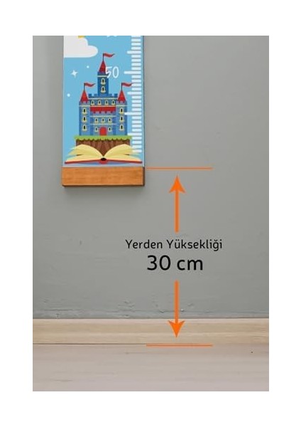 Metrashop Çocuk Odası Masal Dünyası Boy Ölçme Cetveli - Asılabilir Boy Ölçer - Duvara Monte Bebek Boy Ölçer