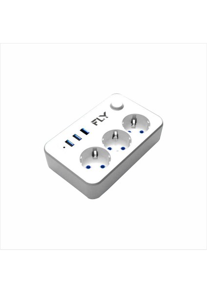 Metrashop 3406 Termal Akım Korumalı, Çocuk Korumalı, 3 x Usb, 2mt Uzatma Kablosu 3nanlü Priz, Beyaz