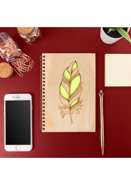 Kalem Tasarımlı Ahşap Kapaklı Defter