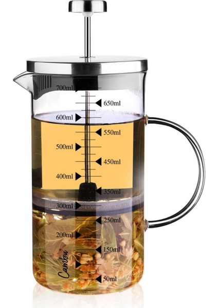 Metrashop Cam 700 ml French Press, Demlik, Ölçü Kabı,