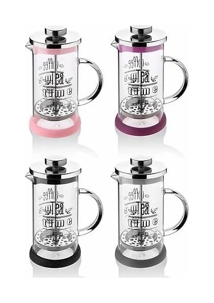Metrashop ml Metal Kapaklı Renkli Silikon Tabanlı Borosilikat Cam French Press Çay Kahve Bitki Çay Demliği