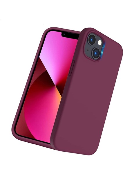 Apple iPhone 14 Promax Içi Kadife Lansman Silikon Kılıf Şok Emici Full Kasa Koruma Sağlayan Kılıf - Liquid Silicone Case Compatible Apple iPhone 14 Promax Bordo Renk
