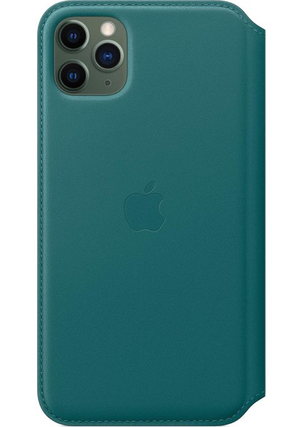 Apple iPhone 11 Pro Max Için Deri Folyo Kılıf - Tavus Kuşu