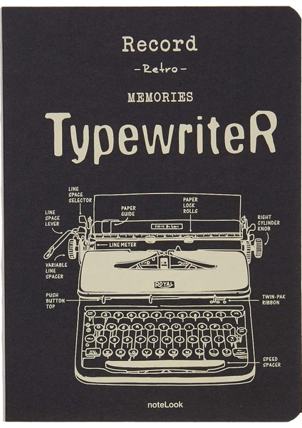 Metrashop Tekstil Kapak Typewriter 32K Multi White Defter