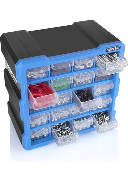 Metrashop Bag Mono Blok Çekmece Seti 20'li Hobby Organizer Seti Monoblok Çekmece Vida Dübel Kutusu Takı Kutusu ASR6006