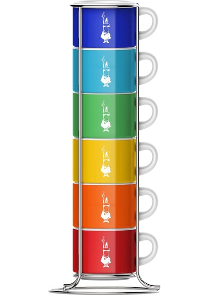 Metrashop - 6'lı Istiflenebilir Fincan Seti - Karma Renkli - Porselen