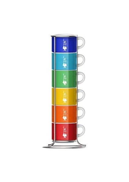 Metrashop - 6'lı Istiflenebilir Fincan Seti - Karma Renkli - Porselen