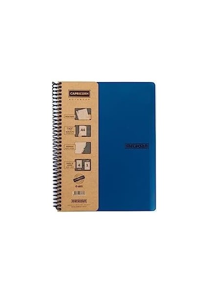 Metrashop Capricorn Ofis Serisi, A4, 6 Konulu (3 Kareli, 3 Çizgili) 180 Yaprak Pp Kapaklı Spiralli Defter, Lacivert