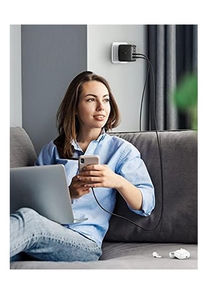 Metrashop USB C Şarj Cihazı 65 W USB C Güç Kaynağı 4 Port Gan Charger Pd Şarj Cihazı MacBook Pro/air, iPhone 14/14 Pro/14 Pro Max/13 Pro/12, iPad Pro, S23 Ultra, S23+, S23 Vb. ile Uyumlu