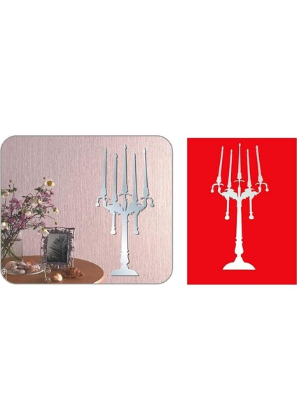 Metrashop Aynalı Duvar Süsü (Sticker) Şamdan Şekilli