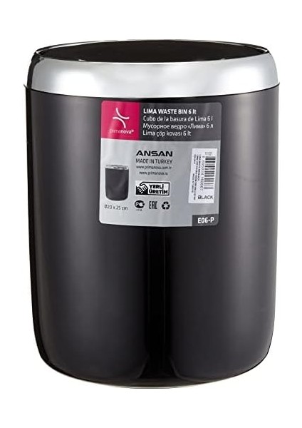 Metrashop M-E06-06-P Lima Çöp Kovası, Krom Dekorlu, Siyah, Standart