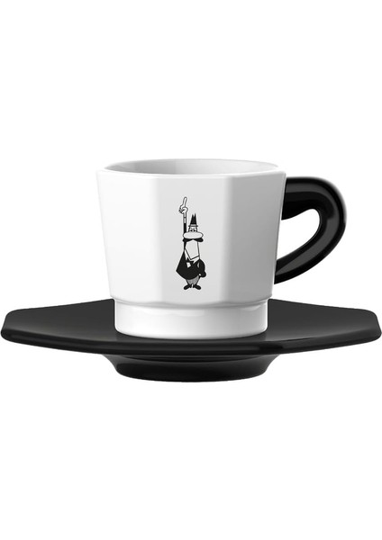 Metrashop 4'lü Espresso Fincan Seti Sekizgen Tasarım Porselen, Siyah Beyaz
