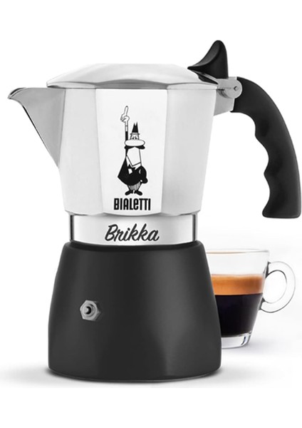 Metrashop New Brikka Moka Sürahisi, Kremalı Espresso Hazırlayabilen Tek Ocak Kahve Makinesi, 4 Fincan (170 Ml), Alüminyum ve Siyah, Metal