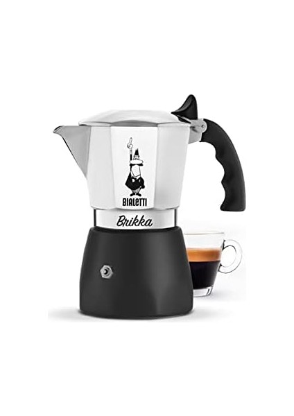 Metrashop New Brikka Moka Sürahisi, Kremalı Espresso Hazırlayabilen Tek Ocak Kahve Makinesi, 4 Fincan (170 Ml), Alüminyum ve Siyah, Metal