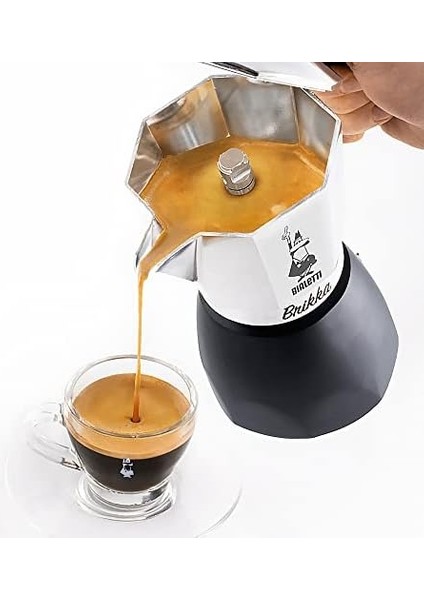 Metrashop New Brikka Moka Sürahisi, Kremalı Espresso Hazırlayabilen Tek Ocak Kahve Makinesi, 4 Fincan (170 Ml), Alüminyum ve Siyah, Metal