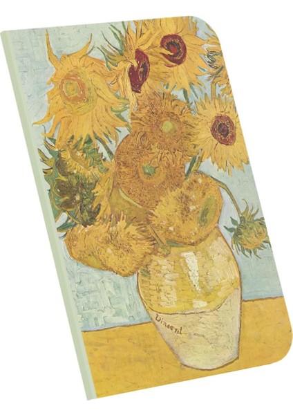 Metrashop Vase With Twelve Sunflowers, Van Gogh 1888, A4 Defter Iv, Çizgisiz, Toplam 64 Sayfa, Tel Dikiş, Esnek Kapak, Oval Kenar, Tuval Doku, 60 Gram, Sarı Krem Renk, 21X29,7X0,5CM