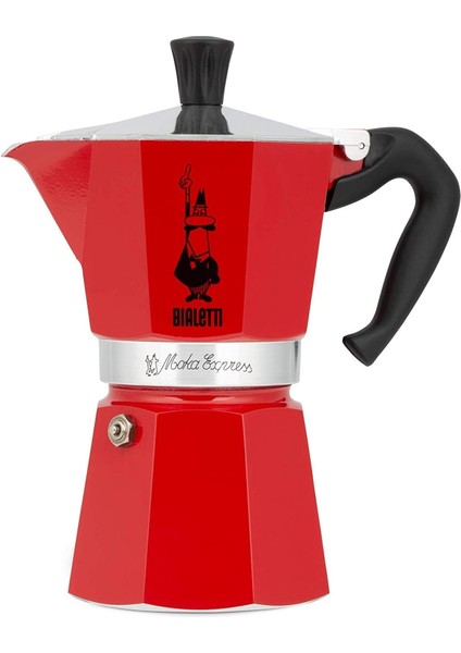 Metrashop Moka Renk: Ocak Plakası Için Ikonik Espresso Makinesi, Gerçek Italyan Kahvesi, Moka Demliği 3 Fincan (130 Ml), Alüminyum, Kırmızı