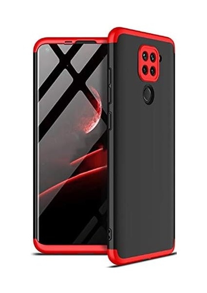 Xiaomi Redmi Note 9 Kılıf 360 Tam Koruma Kapak 3 Parça Slim Fit Siyah-Kırmızı