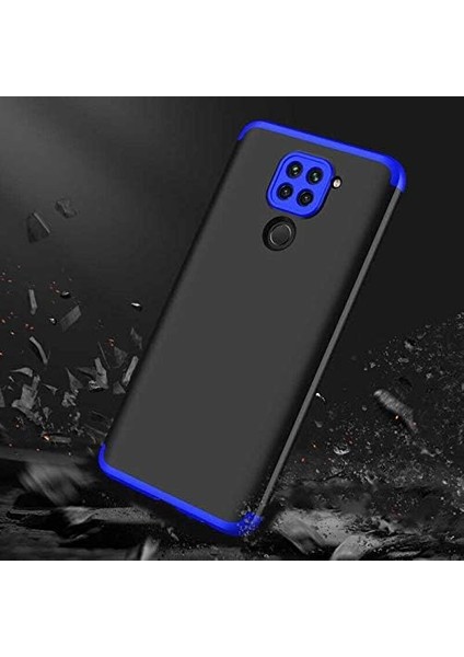 Xiaomi Redmi Note 9 Kılıf 360 Tam Koruma Kapak 3 Parça Slim Fit Siyah-Kırmızı