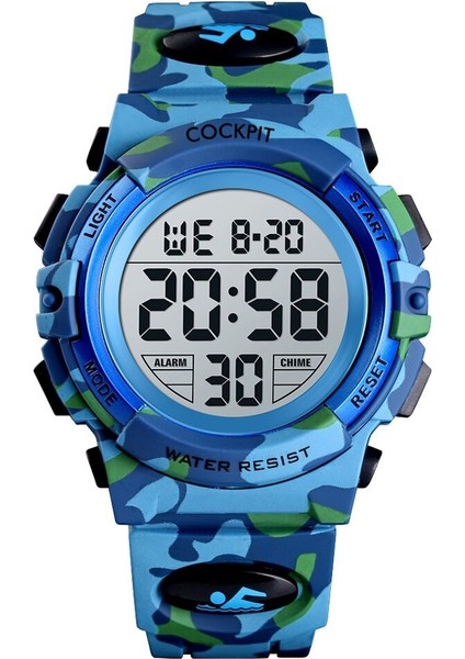 Cockpıt CK-5548BE Kamuflaj Silikon Kordon Dijital Erkek Kol Saati