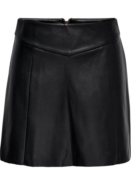 Kadın 100% Polyester Siyah Deri Etek - 15231823