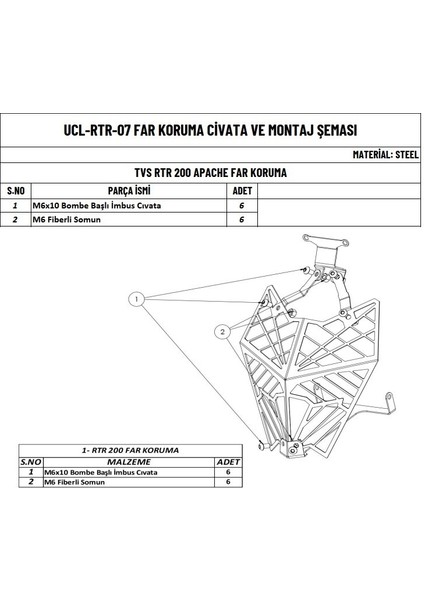 Moto Üçel Tvs Apache Rtr 200 Uyumlu Far Koruma