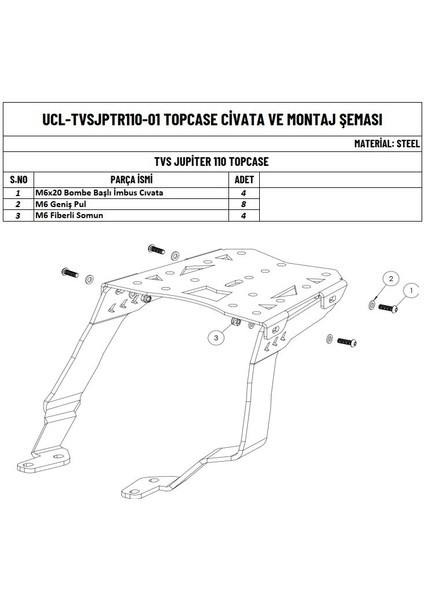 Moto Üçel Tvs Jupıter 110 Uyumlu Topcase Çanta Demiri fiyatları