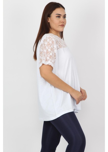 Kadın Beyaz Pamuklu Kumaş Dantel Detaylı Bluz 65N20711 fiyatları