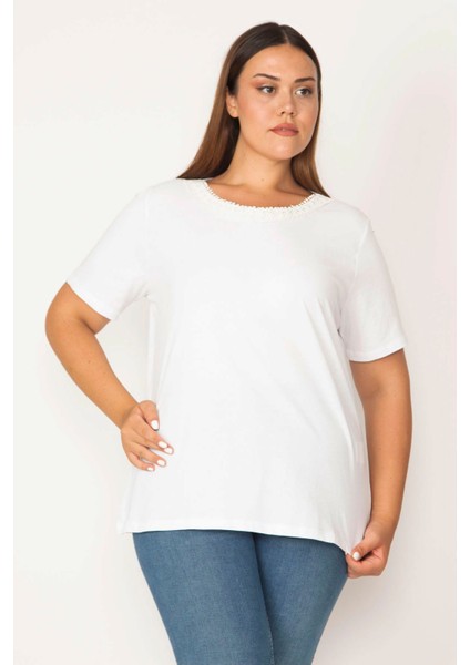 Kadın Beyaz Pamuklu Kumaş Yakası Dantel Kısa Kollu Bluz 65N29547 fiyatları