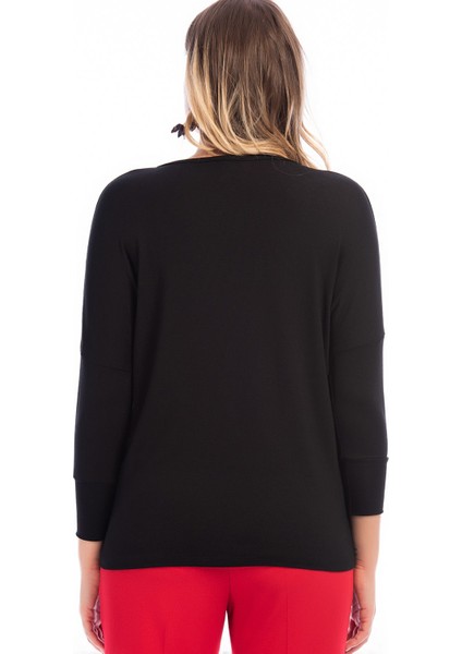 Kadın Siyah V Yakalı Bluz 65N15829