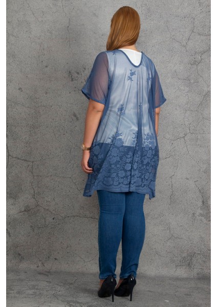 Kadın Indigo Astarsız Dantel Tül Tunik 65N18430