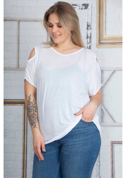 Kadın Kemik Ince Viskon Kumaş Omuz Dekolteli Bluz 65N22864