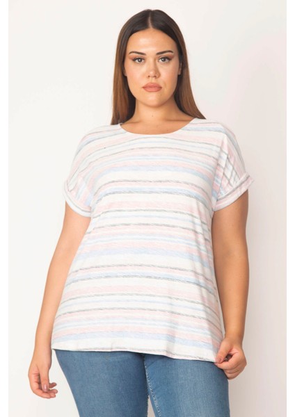 Kadın Renkli Ters Baskı Pamuklu Kumaş Bluz 65N28610