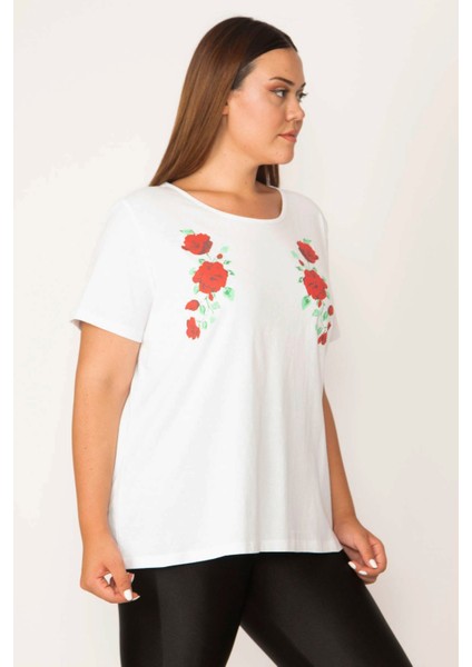 Kadın Beyaz Pamuklu Kumaş Yakası Dantel Kısa Kollu Bluz 65N27659